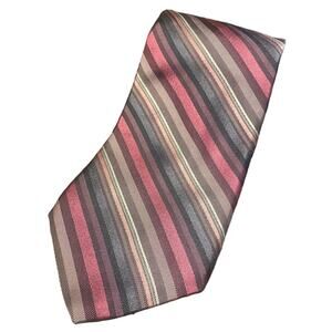 CALVIN KLEIN shades of pink and gray diagonal stripes 100% pure silk tie EUC